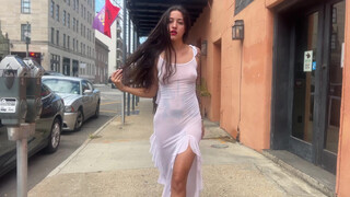 9. Art model Sarah (Sicilianspoon) walking around Nola in transparent dress