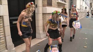 Beautiful bear chested Ukrainian women publicly urinate on a politician’s portrait. I enjoyed it–I know you will too!!