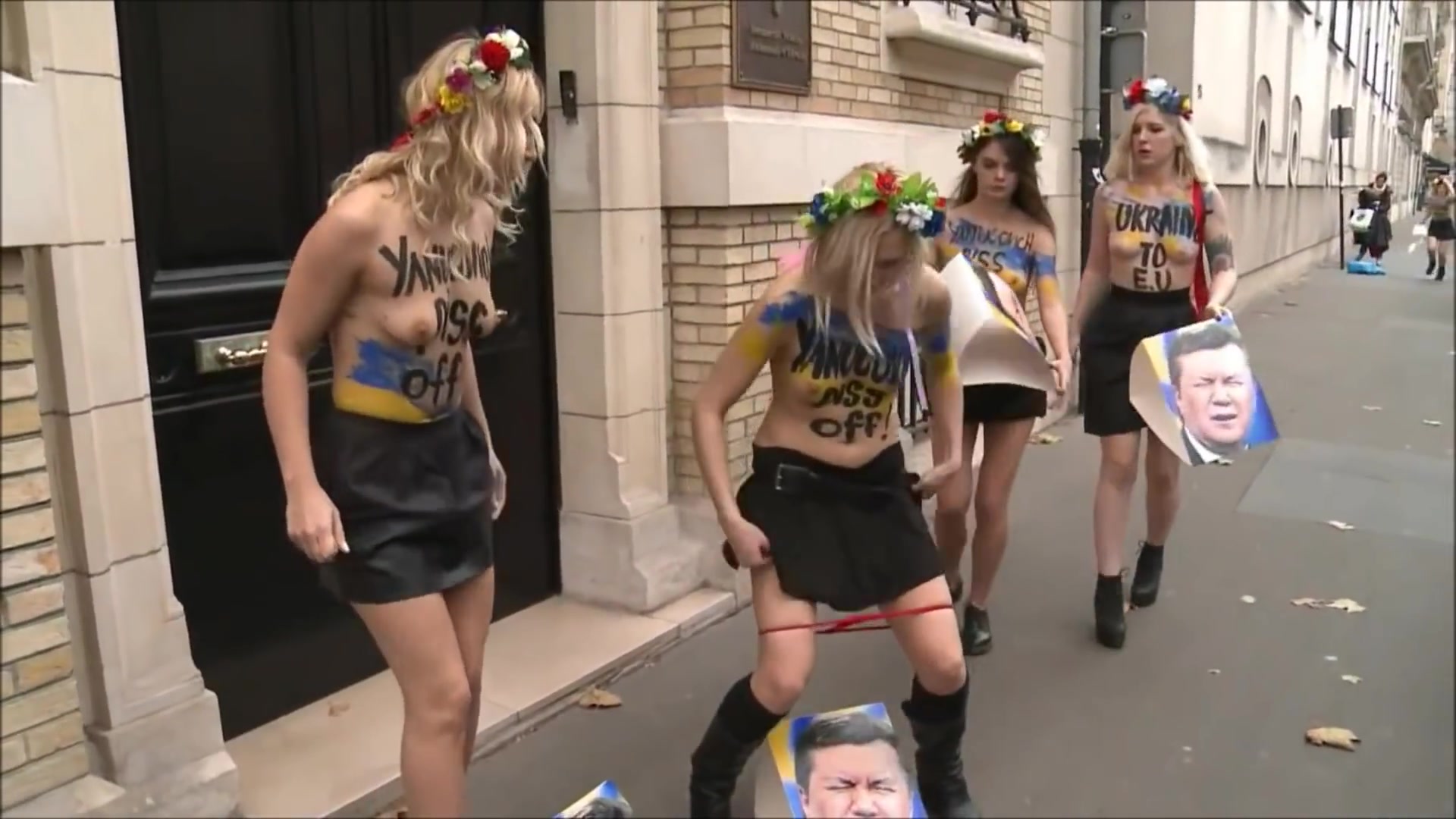 Beautiful bear chested Ukrainian women publicly urinate on a politician’s portrait. I enjoyed it–I know you will too!! | Nude Video on YouTube | nudeleted.com
