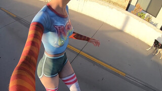 4. ROLLER GIRL at the Beach Wearing Only BODY PAINT