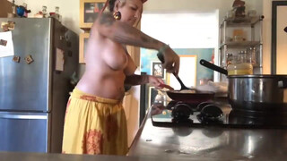 7. Tatted Nudist w/ Huge Tits Cleans and Paints Topless