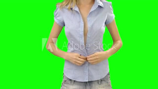4. Sexy girl shows breasts close-up green screen l