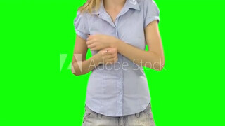 1. Sexy girl shows breasts close-up green screen l