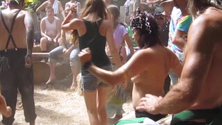 8. Topless Woodland Queen in Black versus Topless Devil Fairy in White Dance at Hippy Drum Circle-oc1
