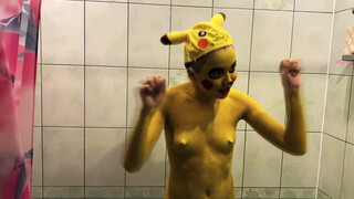 8. BLOGIKA TINY TITS BODY ART at 2:55 | Pokemon GO Body Painting | Pikachu Cosplay Body Art