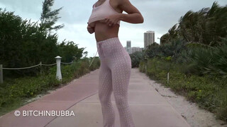 Rollerblading and flashing by the beach