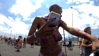 6. Gorgeous ebony goddess with big naturals : Ride purple. The Color Duchess-Simone takes us on a topless bike ride in LA