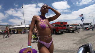 9. Gorgeous ebony goddess with big naturals : Ride purple. The Color Duchess-Simone takes us on a topless bike ride in LA