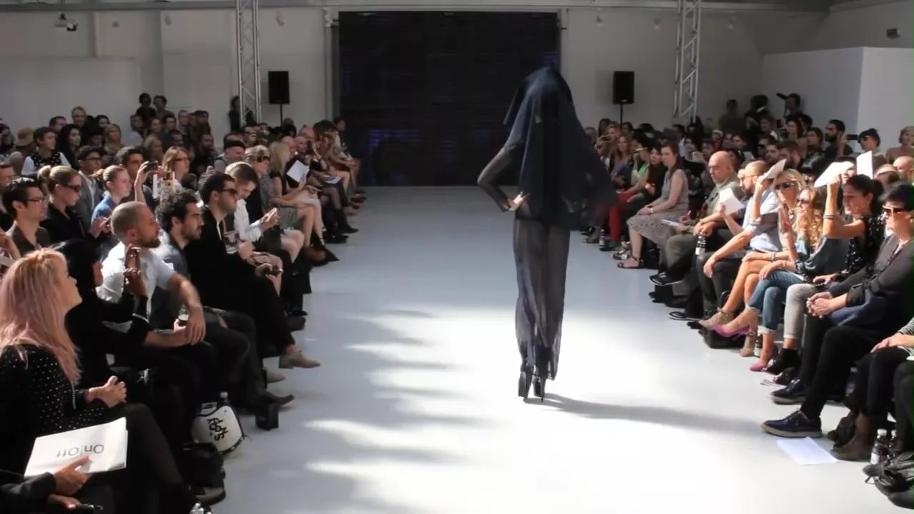 Nude fashion models on catwalk 