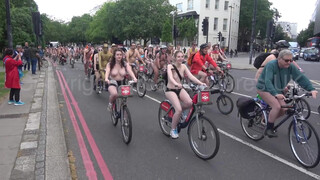 Naked unicyclist joins other nude participants on London Naked Bike Ride 2019