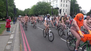 6. Naked unicyclist joins other nude participants on London Naked Bike Ride 2019