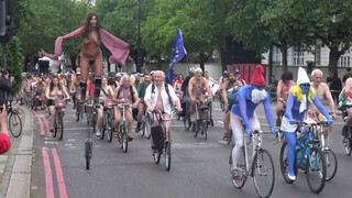 1. Naked unicyclist joins other nude participants on London Naked Bike Ride 2019