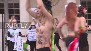 5. Topless FEMEN activists protest violence against women in Paris