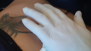 5. Tattoo above a shaved, pierced pussy (“Spesa one – Logo Tattoo Muschi”)