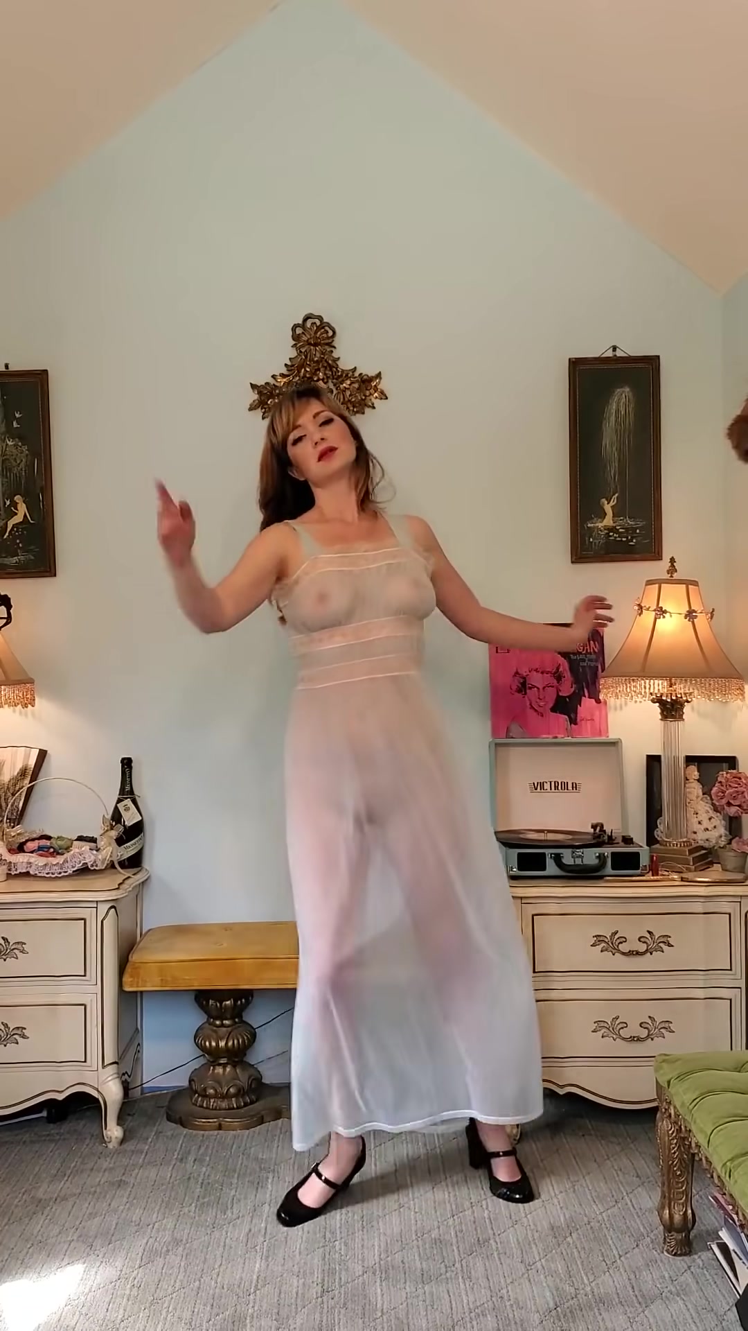 Dainty Rascal Dancing In Sexy Sheer Pinup Nightgown Nude Video On